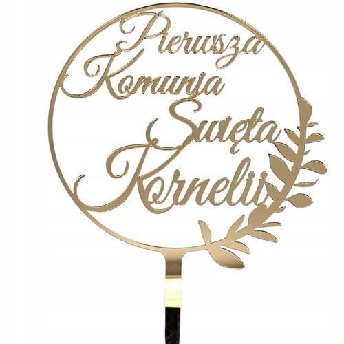 Topper na komunię z imieniem złoty Pierwsza Komunia IMIĘ złote lustro tort na Arena.pl