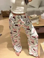 Spodnie do spania na Halloween, jesień i zima, ciepłe flanelowe spodnie damskie – White / 2XL(US 12)