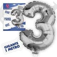 balon foliowy cyfra 3 duża 100 cm urodziny srebrna