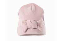 Pupill ALOE czapka dla dzieci prążek kokarda pudrowy róż 50-52
