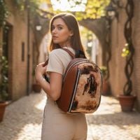 Mały Plecak Brązowy z Motywem Koni – Konie w Galopie – Handmade