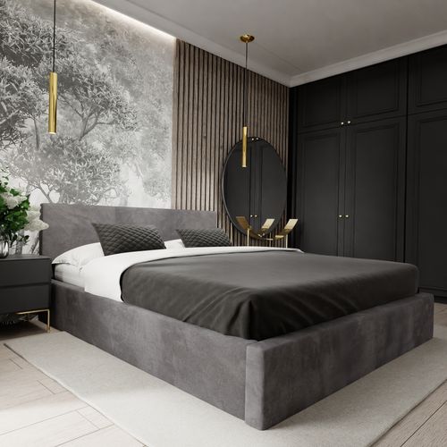 ŁÓŻKO TAPICEROWANE 140x200 ŁÓŻKO PODWÓJNE Z POJEMNIKIEM GRAFITOWE na Arena.pl