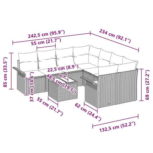 Zestaw Sof na Ogród 9 pcs Jasnoszary Polirattan na Arena.pl