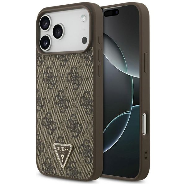 Etui Guess Leather 4G Triangle Strass MagSafe do iPhone 17 Pro Max brązowy zdjęcie 1