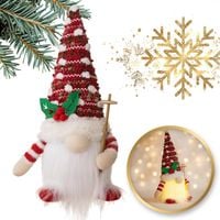 krasnal świąteczny świecący na baterie, lampka z pluszu 13 x 29 cm, ksn209