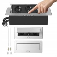 gniazdo wpuszczane chowane w blat potrójne stalowe Srebrne gniazdo meblowe