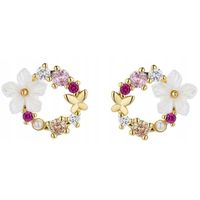 ZŁOTE KOLCZYKI Z CYRKONIĄ SZTYFTY WKRĘTKI KWIATKI SREBRO PRÓBA 925 WIOSNA