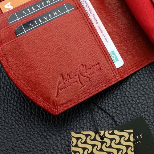 Portfel Damski Skórzany STEVENS Mały Czerwony Zapinany Portmonetka RFID na Arena.pl