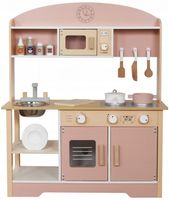 KUCHNIA DREWNIANA AKCESORIA KUCHENKA RÓŻOWA GOTOWANIE SZTUĆCE DLA DZIECI