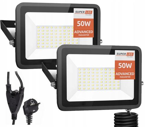 Halogen LED Statyw Budowlany Naświetlacz 2x50W LED + przewód + wtyczka na Arena.pl