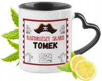 Kubek Czarny Z Uszkiem W Kształcie Serca Dla Tomka Idealny Na Prezent