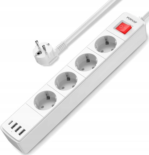 POWSAF Listwa z 4 gniazdami wtykowymi z 4 portami USB na Arena.pl