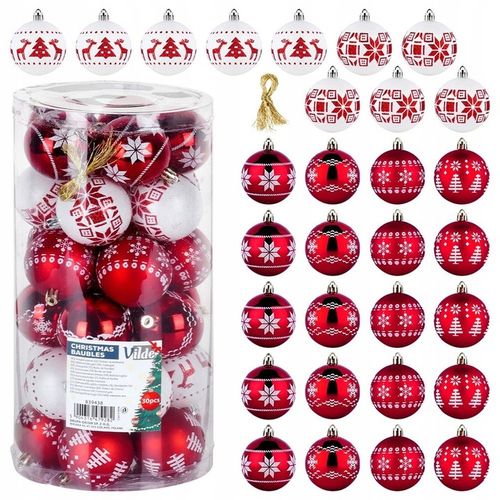 30x Bombki CHOINKOWE świąteczne nietłukące BIAŁE CZERWONE zestaw bombek na Arena.pl
