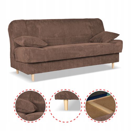 Kanapa sofa Belito rozkładana pojemnik f spania BONELL brązowa sztruks na Arena.pl