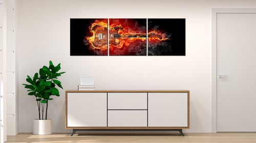 Obraz Tryptyk 150X50 Płonąca Gitara Płonąca Gitar na Arena.pl
