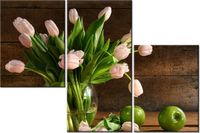 60 90CM OBRAZ 3 ELEM PUDROWY TULIPAN ŚCIENNY DRUK PŁÓTNO