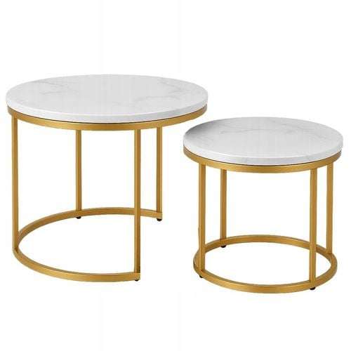 STOLIKI KAWOWE ZESTAW 2w1 ROZKŁADANE DO SALONU GLAMOUR MARMUR BIAŁY na Arena.pl
