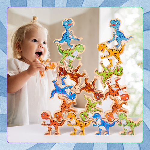 gra zręcznościowa logiczna klocki balansujące dinozary t-rex wieża na Arena.pl