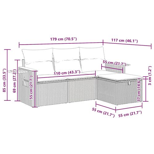 4-cz. zestaw wypoczynkowy do ogrodu, poduszki, szary, rattan PE na Arena.pl