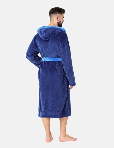 Szlafrok męski z kapturem ciepły miękki 2 kieszenie LA-221 Granatowy L na Arena.pl