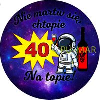 Opłatek na tort Urodziny 18 30 40 Astronauta Postać Drink Whisky Gruby 20cm
