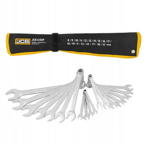 ZESTAW KLUCZY PŁASKO-OCZKOWYCH 18 ELEMENTÓW STAL CRV 8-32 MM JCB na Arena.pl