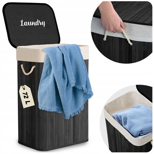 BAMBUSOWY KOSZ NA PRANIE BIELIZNĘ DUŻY POJEMNIK Z POKRYWĄ 72L na Arena.pl