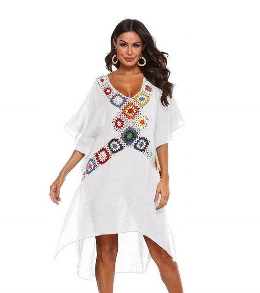 PAREO TUNIKA BOHO LETNIA SUKIENKA NARZUTKA PLAŻOWA na plażę ZWIEWNA zdjęcie 6