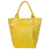 VERA PELLE torebka damska skórzana shopper lakierowana na ramię V588 żółta