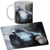 ZESTAW KUBEK + PODKŁADKA - MERCEDES BMW AUDI - PREZENT WIELE WZORÓW + IMIĘ