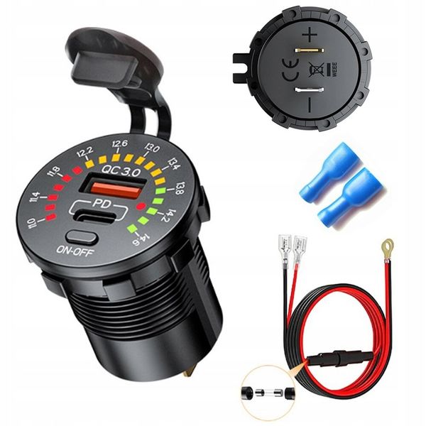 WOLTOMIERZ SAMOCHODOWY ŁADOWARKA USB QUICK CHARGE 3.0 USB USB-C 5V 3A zdjęcie 2