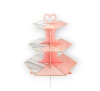 Patera na babeczki ciasto różowa ze wzorem marmuru 3-piętrowa