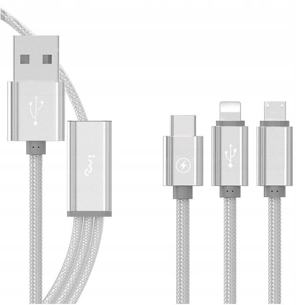 KABEL ŁADOWARKA 3w1 1.2m TYP-C Lightning USB-C 5A zdjęcie 3