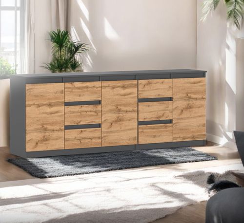 Komoda Do Sypialni Best Agnes 200cm 6 Szuflad Pojemna Szafka Szara Wotan na Arena.pl