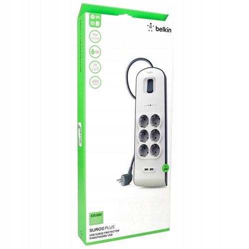 Belkin Listwa antyprzepięciowa do 650J 6x AC Schuko, z kablem 2m BSV604VF2M na Arena.pl