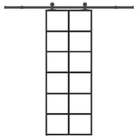 Drzwi przesuwne z osprzętem, szkło ESG i aluminium, 76x205 cm