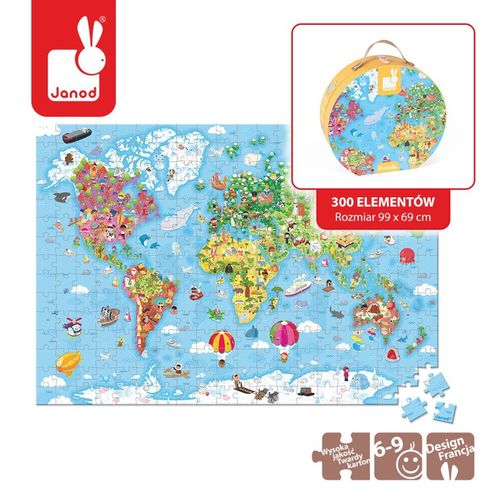 Puzzle w walizce Mapa Świata 300 elementów, Janod na Arena.pl