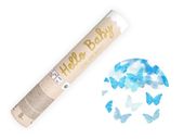 Tuba z konfetti baby shower niebieskie motylki chłopczyk 20cm