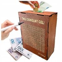 Skarbonka drewniana WYKREŚLANA wykreślanka personalizowana 10000 zł