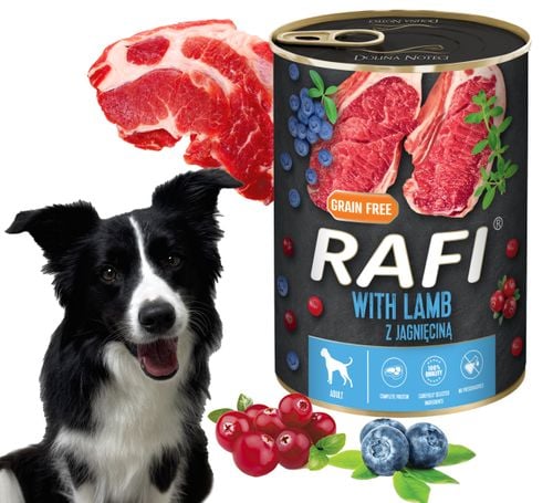 karma mokra dla psów rafi z jagnięciną, borówką i żurawiną 400g - 1 szt. na Arena.pl