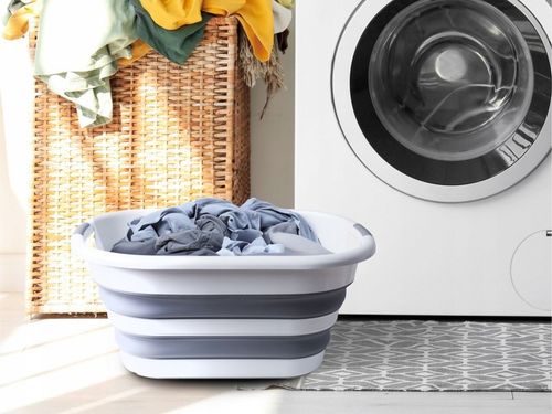 Kosz na pranie składany silikonowy szary 24L wąski YOKA HOME na Arena.pl