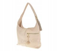 Laura Biaggi - torebka worek brelok serce jasny beżowy zamsz + groszek R287