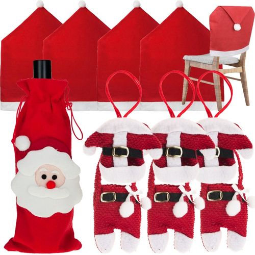 DEKORACJE STOŁU ŚWIĄTECZNE 4 POKROWCE NA KRZESŁA SZTUĆCE ETUI NA BUTELKĘ MI na Arena.pl