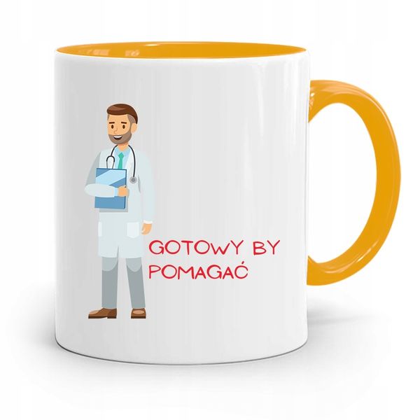 Kubek Żółty Dla Doktora Gotowy By Pomagać Prezent Z Nadrukiem Ze Zdjęciem zdjęcie 1
