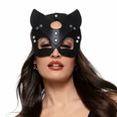 bedroom fantasies kinky kitty mask czarna - skorzana maska regulowana