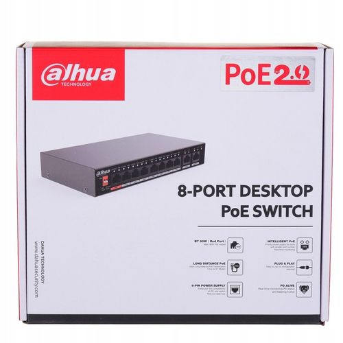 Switch PoE Dahua 8-portowy (Switch PoE 8+2, 1xHiPoE, Uplink 1000Mbps, 96W) na Arena.pl