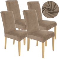 Zestaw 4Szt. Pokrowiec Na Krzesło Beż Cappuccino Welur Elastczyny