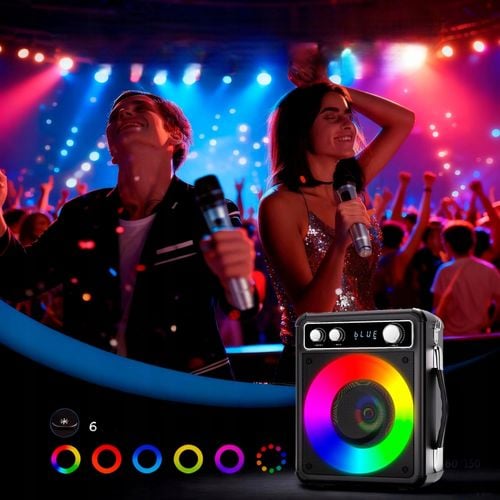 Karaoke Zestaw Bluetooth Głośnik Bezprzewodowy Dwa Mikrofony Światła Led na Arena.pl