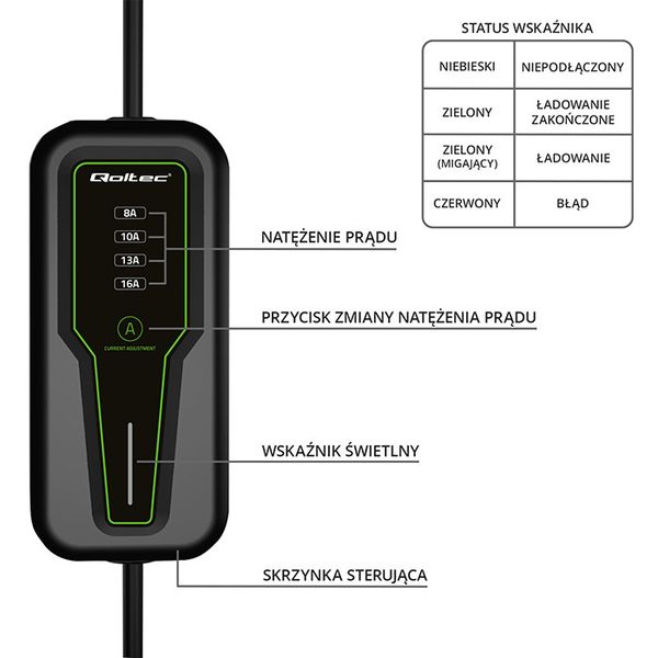 Qoltec Ładowarka EV 2w1 3.5kW Typ 2 LCD Przenośna 4m zdjęcie 6
