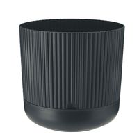 Doniczka plastikowa z podstawką osłonka 18 cm matowa antracytowa prążkowana